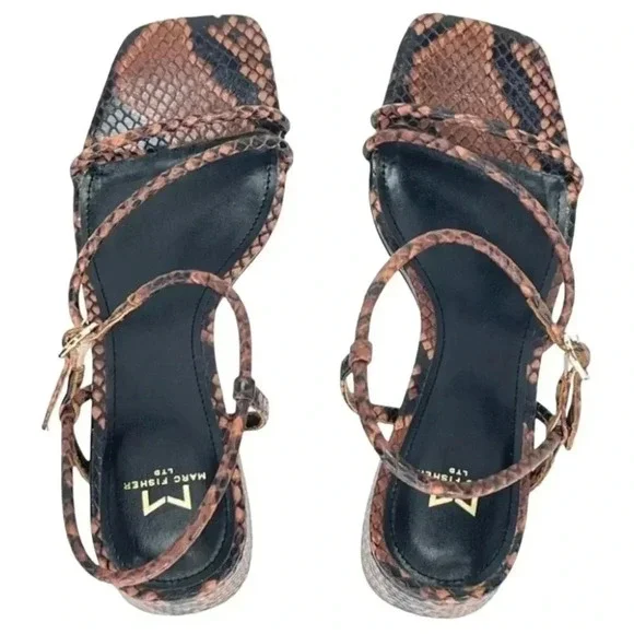 Marc Fisher LTD Womens Sandal 8.5M Jiny2 Brown Snake Print Block Heel - Picture 7 of 16